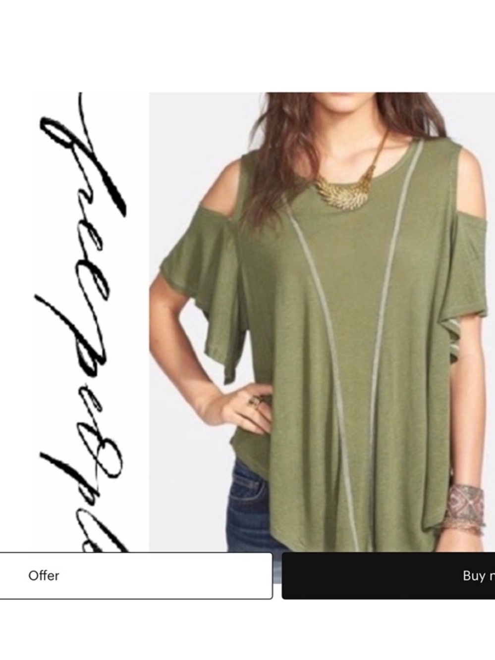We The Free Olive Green Cold Shoulder knit top